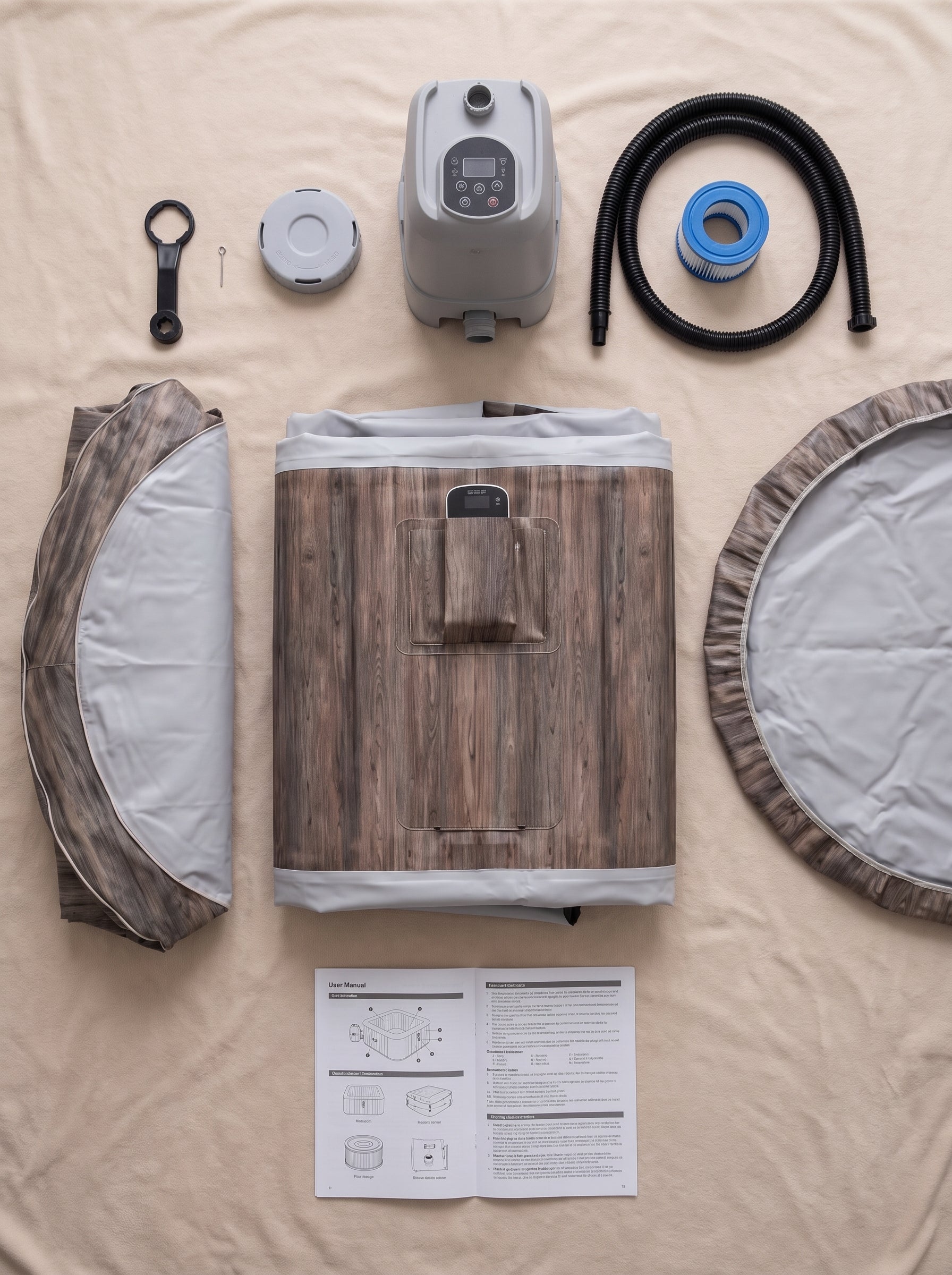 Jacuzzi inflable Avenli Boston Nido con sus componentes y sistema de filtrado ordenados
