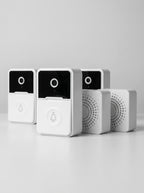 Tres timbres inteligentes con cámara WiFi Nido en fila