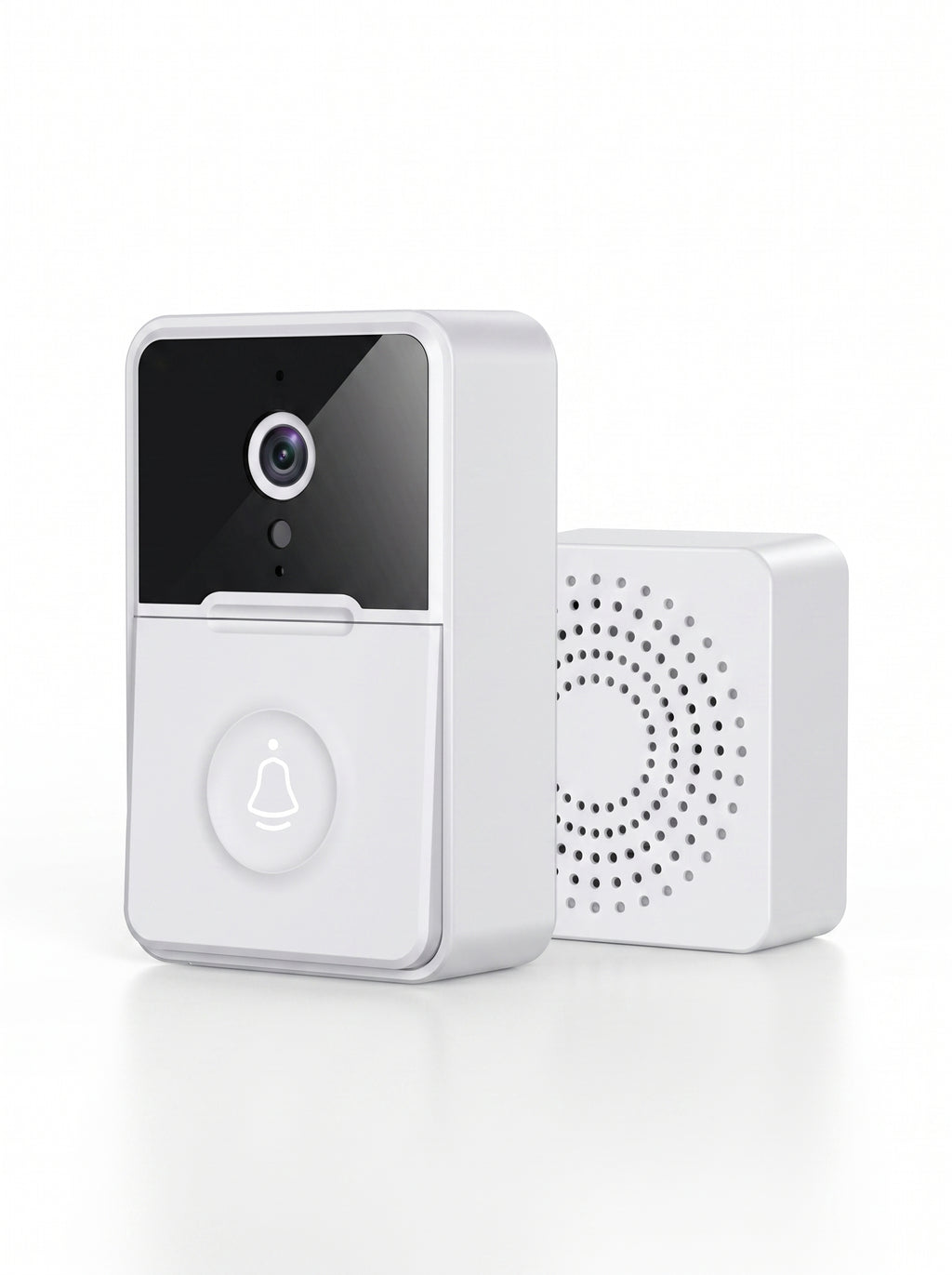 Timbre inteligente con cámara WiFi Nido en color blanco sobre fondo neutro