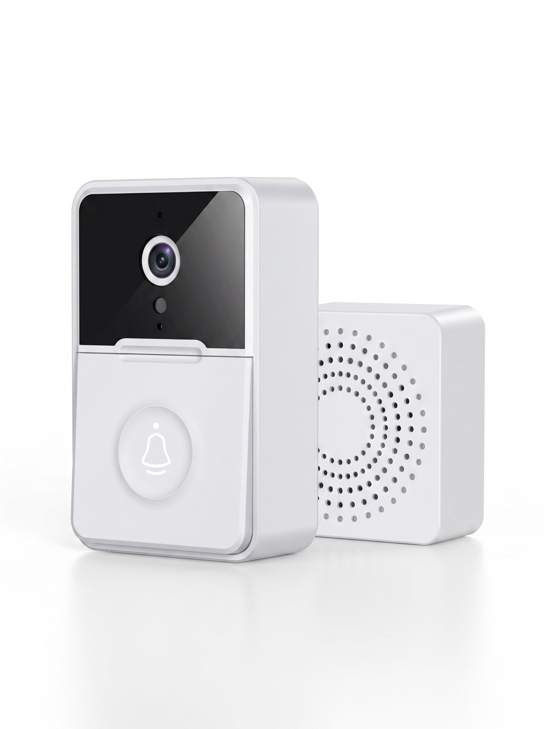 Timbre inteligente con cámara WiFi Nido en color blanco sobre fondo neutro